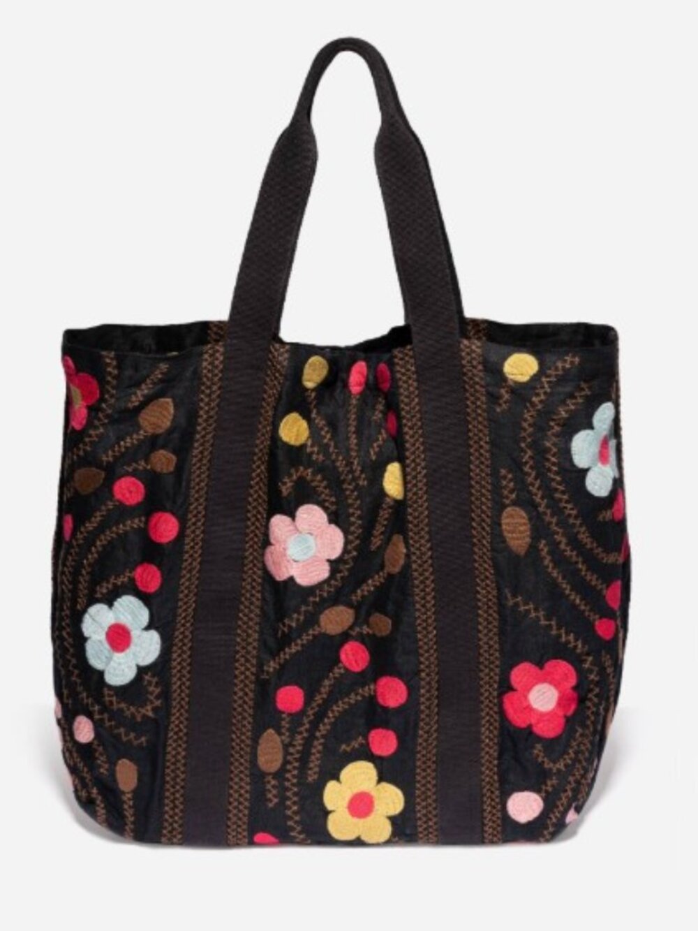 NEW JOHNNY WAS Joni Beach Tote Bag, Everyday bag, Embroidery Black